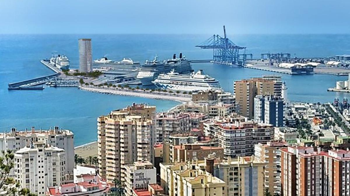 Infografía publicitaria de la Torre del Puerto, un 37 por ciento más pequeña de la realidad según los cálculos de la UMA.