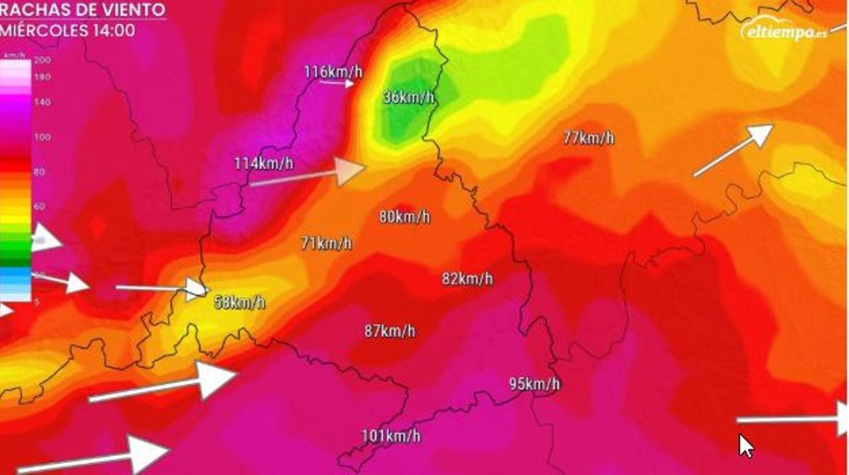 Previsión rachas de viento para este miércoles