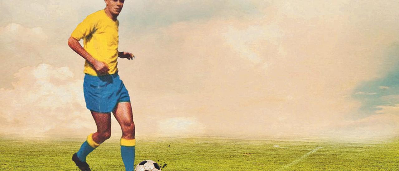 Infografía de Juan Guedes conduciendo un balón de fútbol vistiendo los colores del club de sus amores, la Unión Deportiva Las Palmas. | | FERNANDO MONTECRUZ