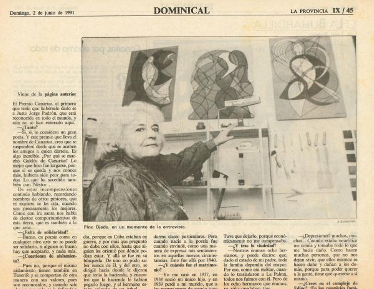 Entrevista a Pino Ojeda en el suplemento dominical de La Provincia del 2 de junio de 1991.
