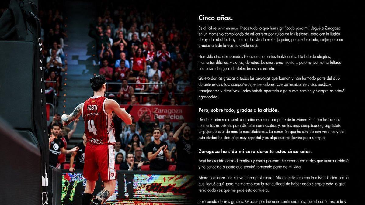 Carta de despedida de Santi Yusta publicada en las redes sociales del jugador