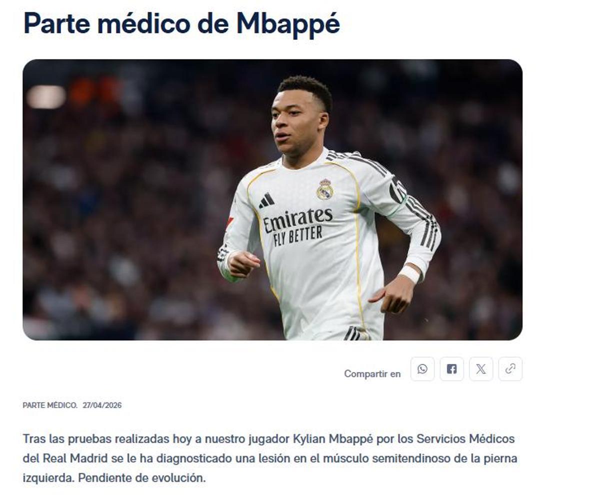 Parte médico de Kylian Mbappé