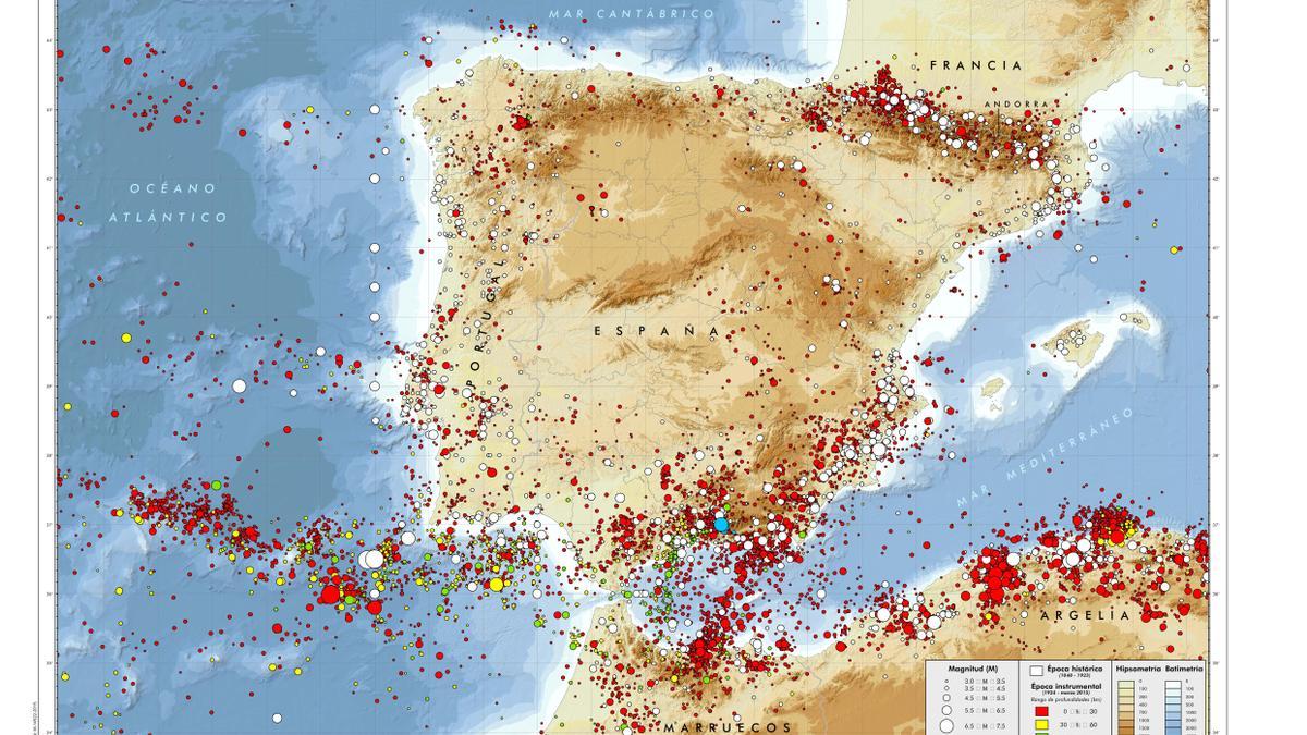 Mapa general de la sismicidad de la Península Ibérica