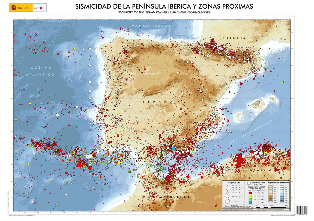 Mapa general de la sismicidad de la Península Ibérica