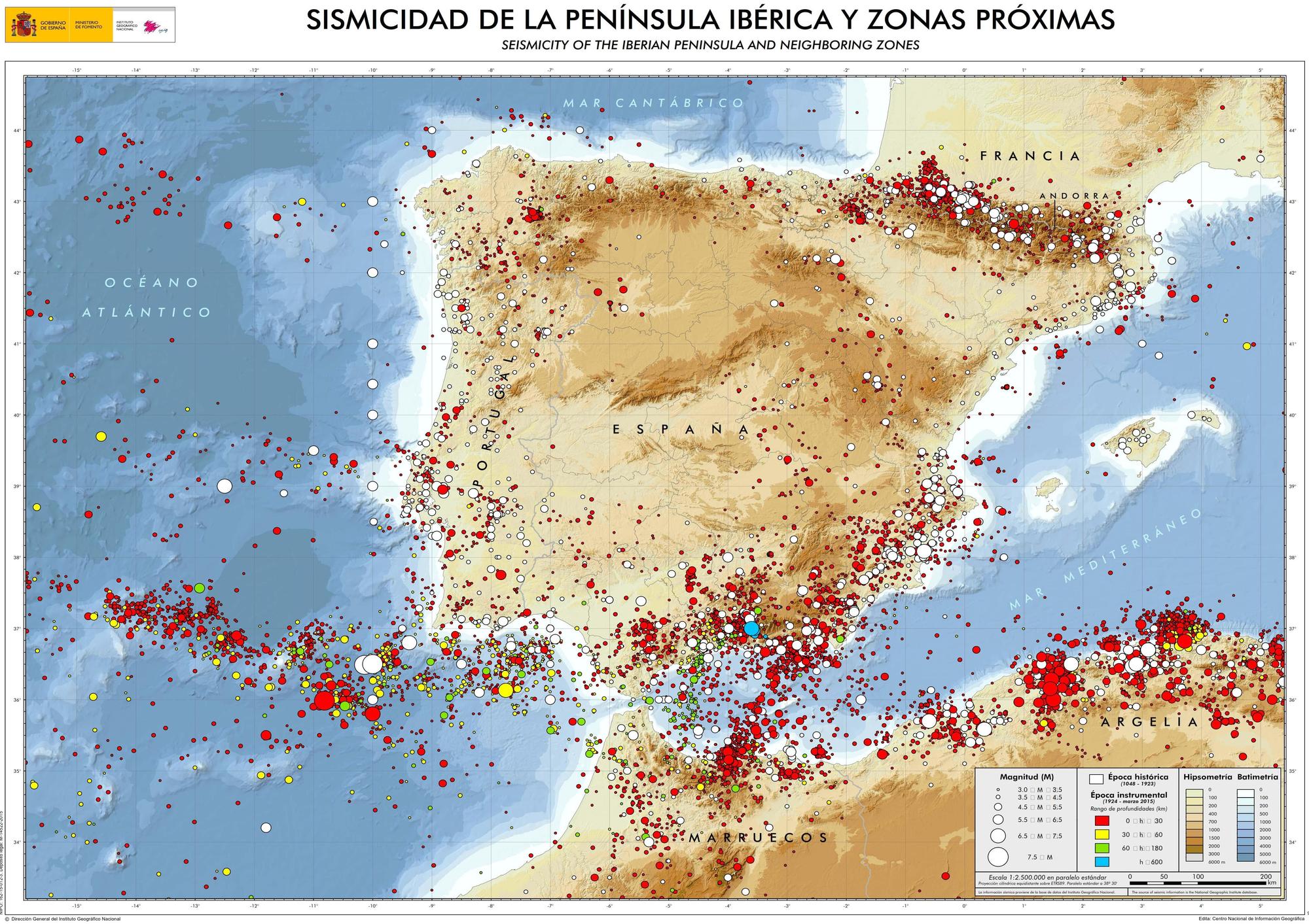 Mapa general de la sismicidad de la Península Ibérica