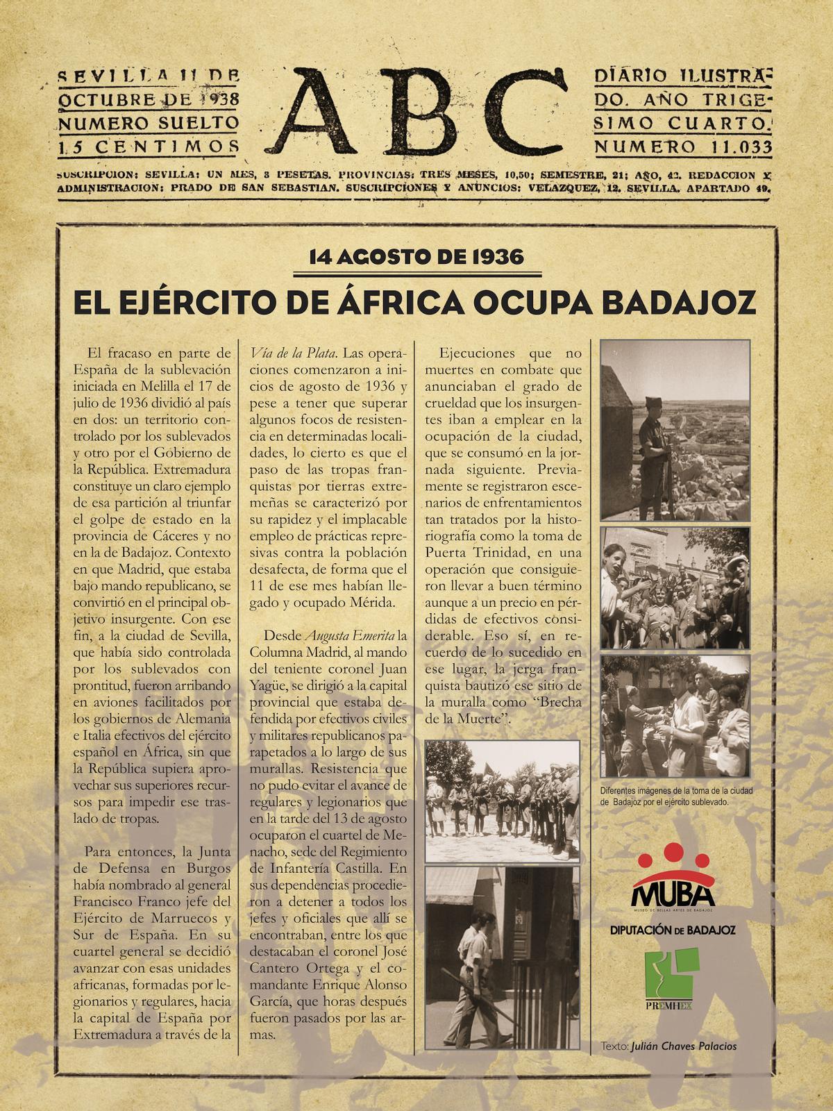 Cartela de la exposición ‘Fusilamientos en la plaza de toros de Badajoz’