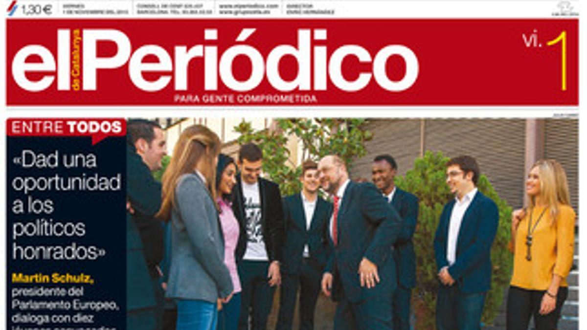 La portada de EL PERIÓDICO (1-11-2013).