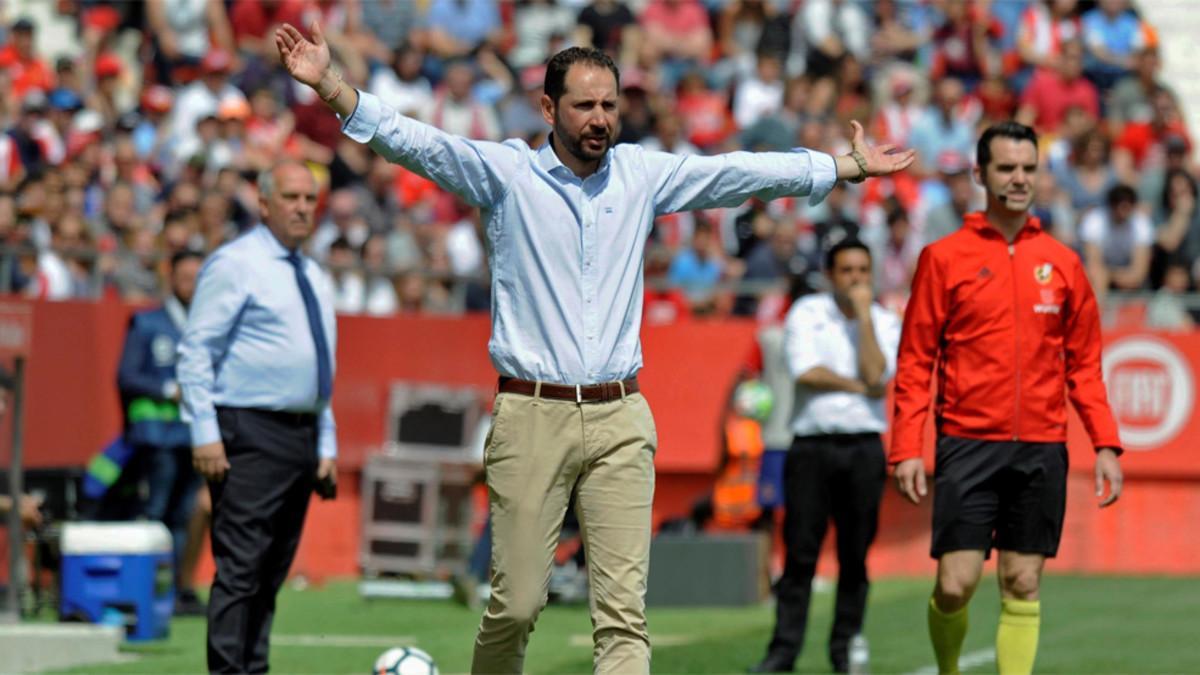 Pablo Machín durante el Girona-Espanyol de la Liga 2017/18