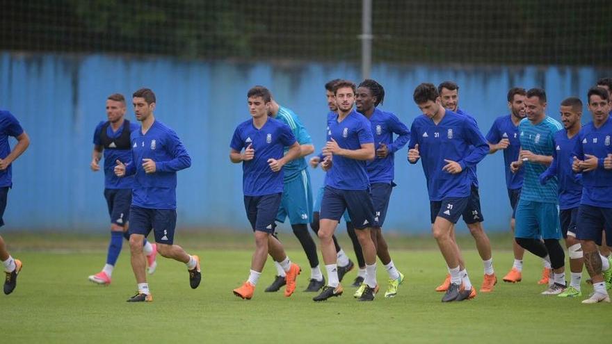 Los jugadores, en el entrenamiento de esta mañana