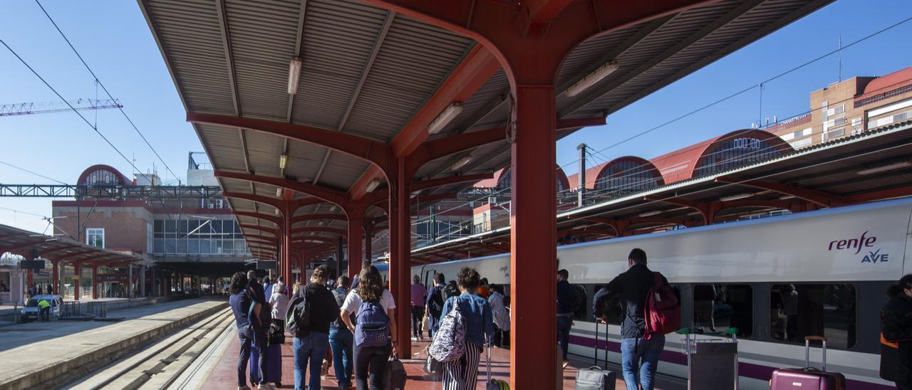 Pasajeros alicantinos del AVE Alicante-Madrid tras bajar en la estación de Chamartín