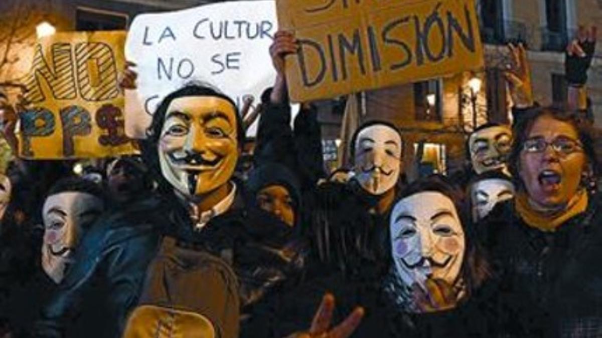 Protestas contra la 'ley Sinde' en Madrid, el pasado febrero.