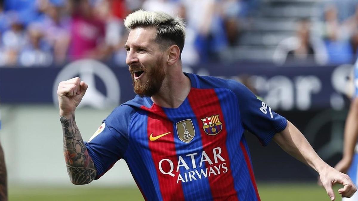 Messi celebra su primer gol ante el Leganés.