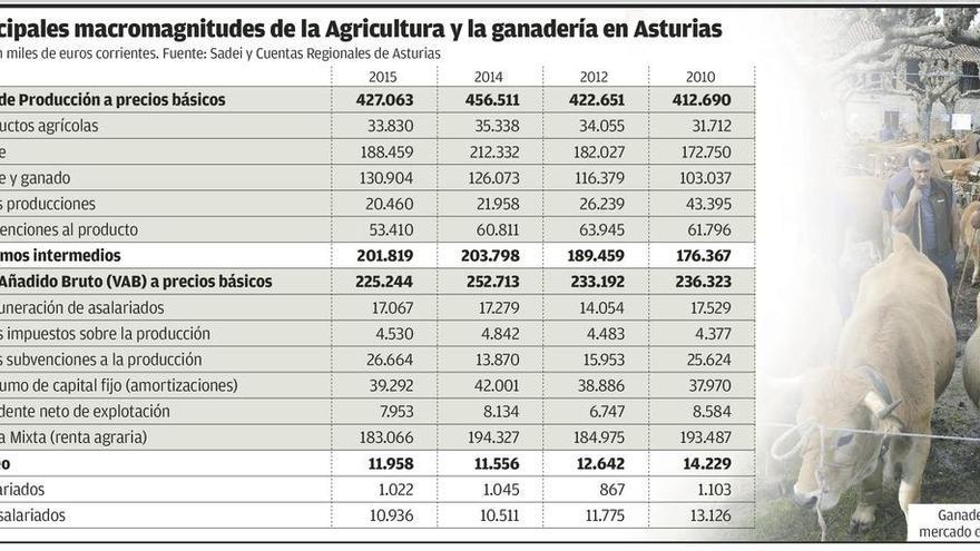 Los ingresos medios de un ganadero asturiano, la mitad de los que obtiene un obrero en la industria