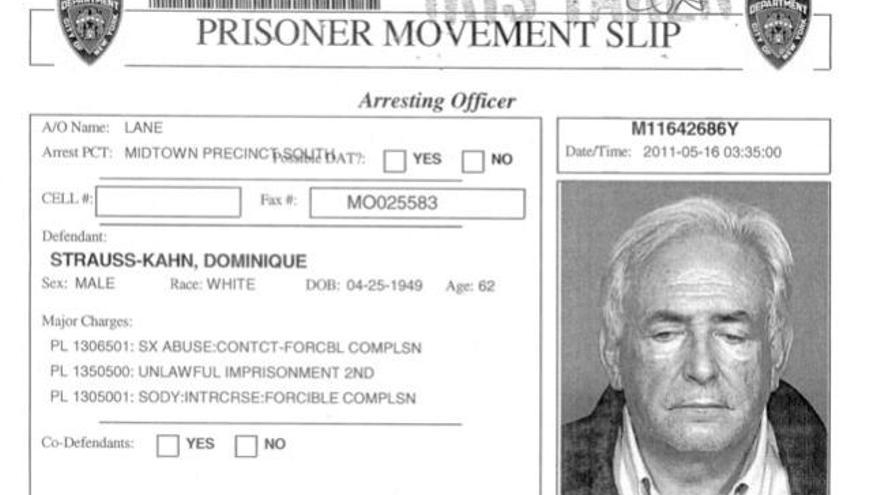 Ficha del Departamento de Policía de Nueva York de Dominique Strauss-Kahn