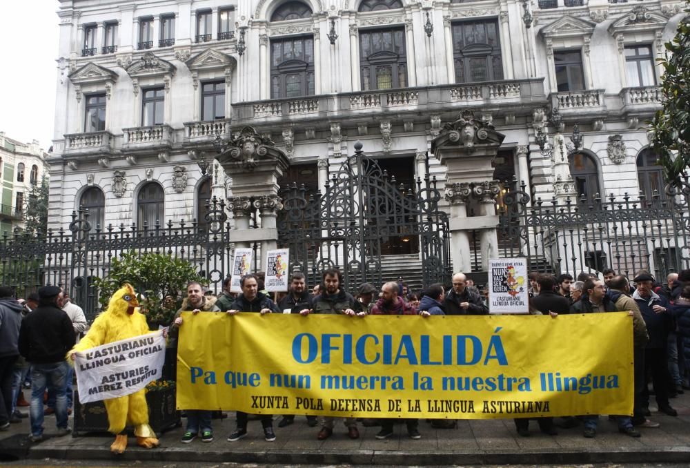 Protesta ante la junta por la oficilidad del asturiano