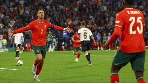 Cristiano Ronaldo celebra su gol ante Alemania.