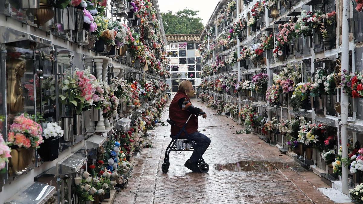 Una mujer en el cementerio de San Rafael.