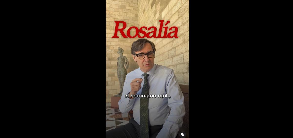 Vídeo en Instagram de Salvador Illa hablando del concierto de Rosalía
