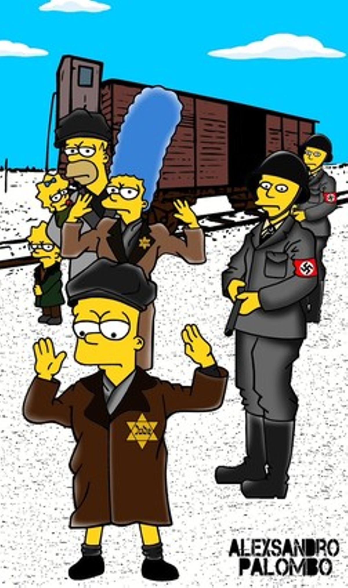 Els Simpson davant de les instal·lacions d’Auschwitz-Birkenau.