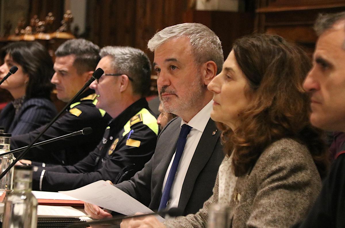 Collboni durante la Junta de Seguridad Local de Barcelona, en febrero de 2024