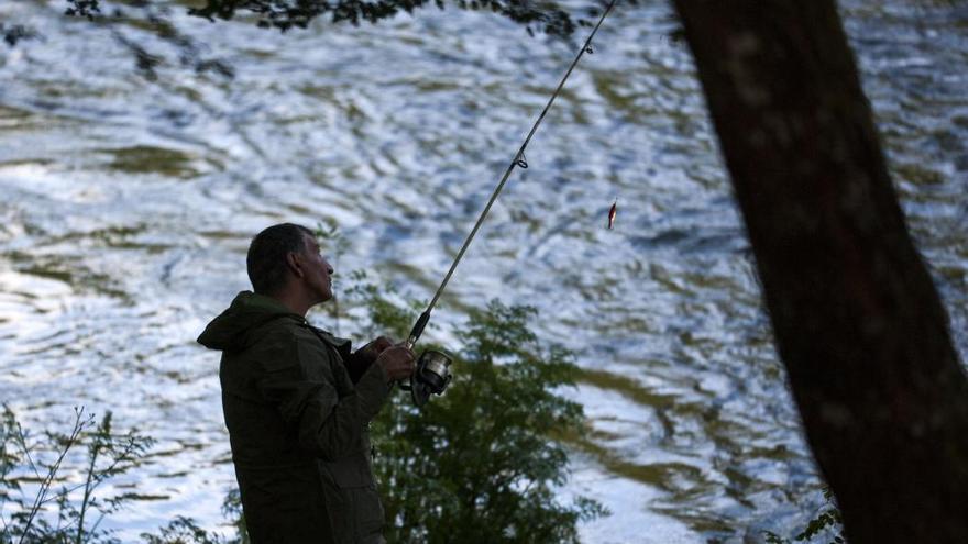 Un pescador en el coto de Ximonde, en el arranque de la temporada de salmón.