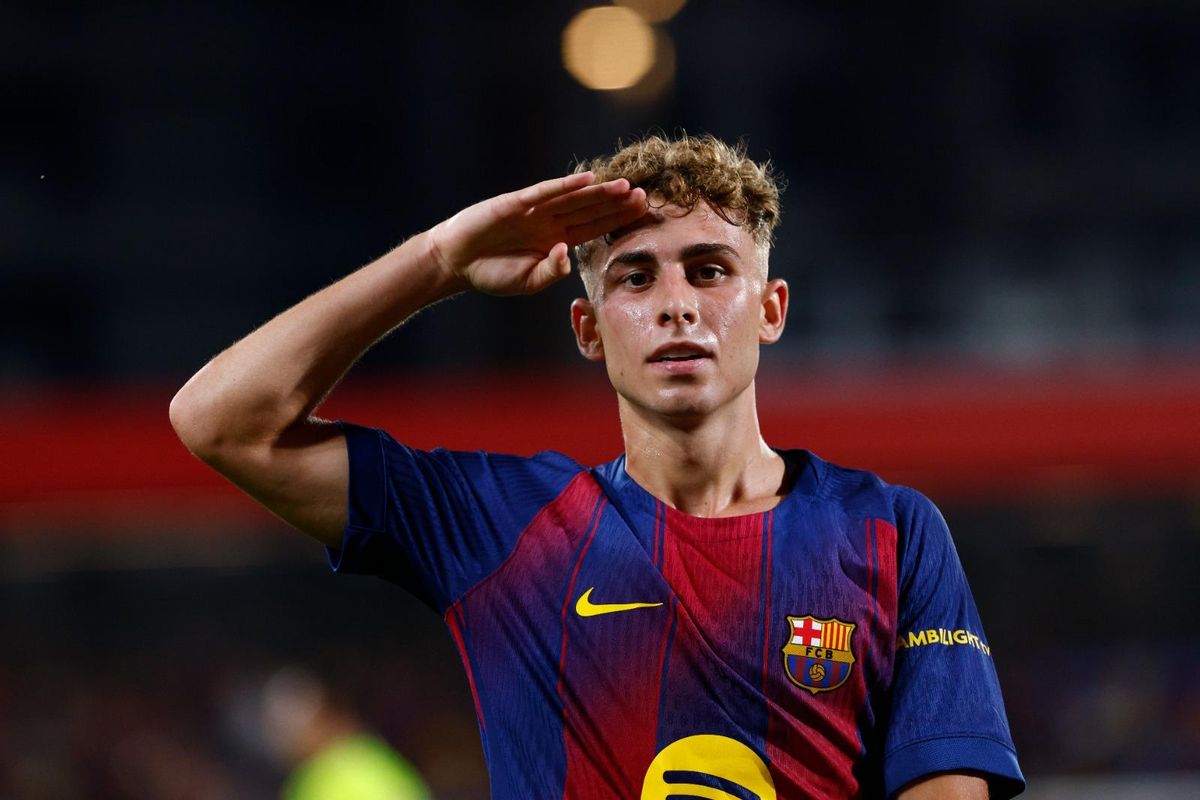 Fermín López celebra un gol durante el trofeo Joan Gamper.