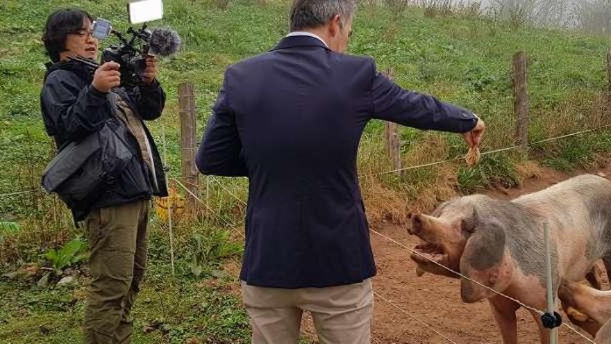 Un momento del rodaje en Pueblo Astur.