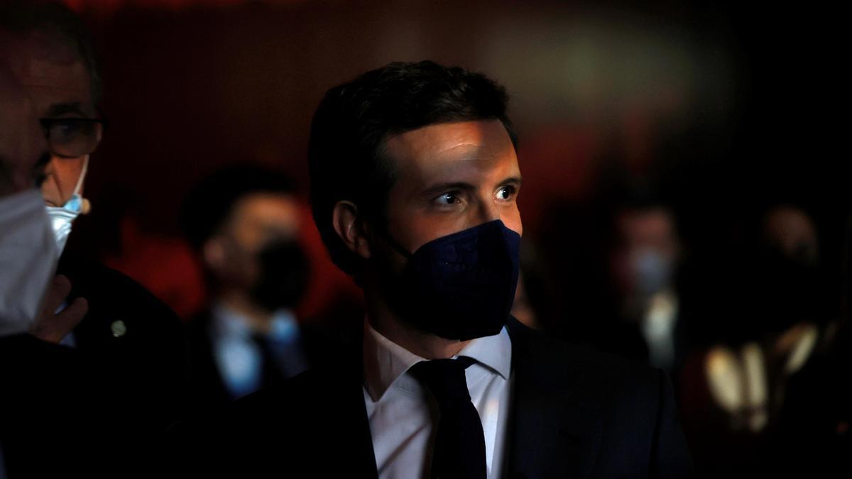 El presidente del Partido Popular, Pablo Casado, durante el XI Foro de Liderazgo Turístico, 18 de enero de 2022.