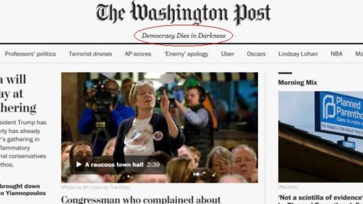 &quot;La democracia muere en la oscuridad&quot;, el nuevo eslogan del 'Washington Post' en su versión en línea.