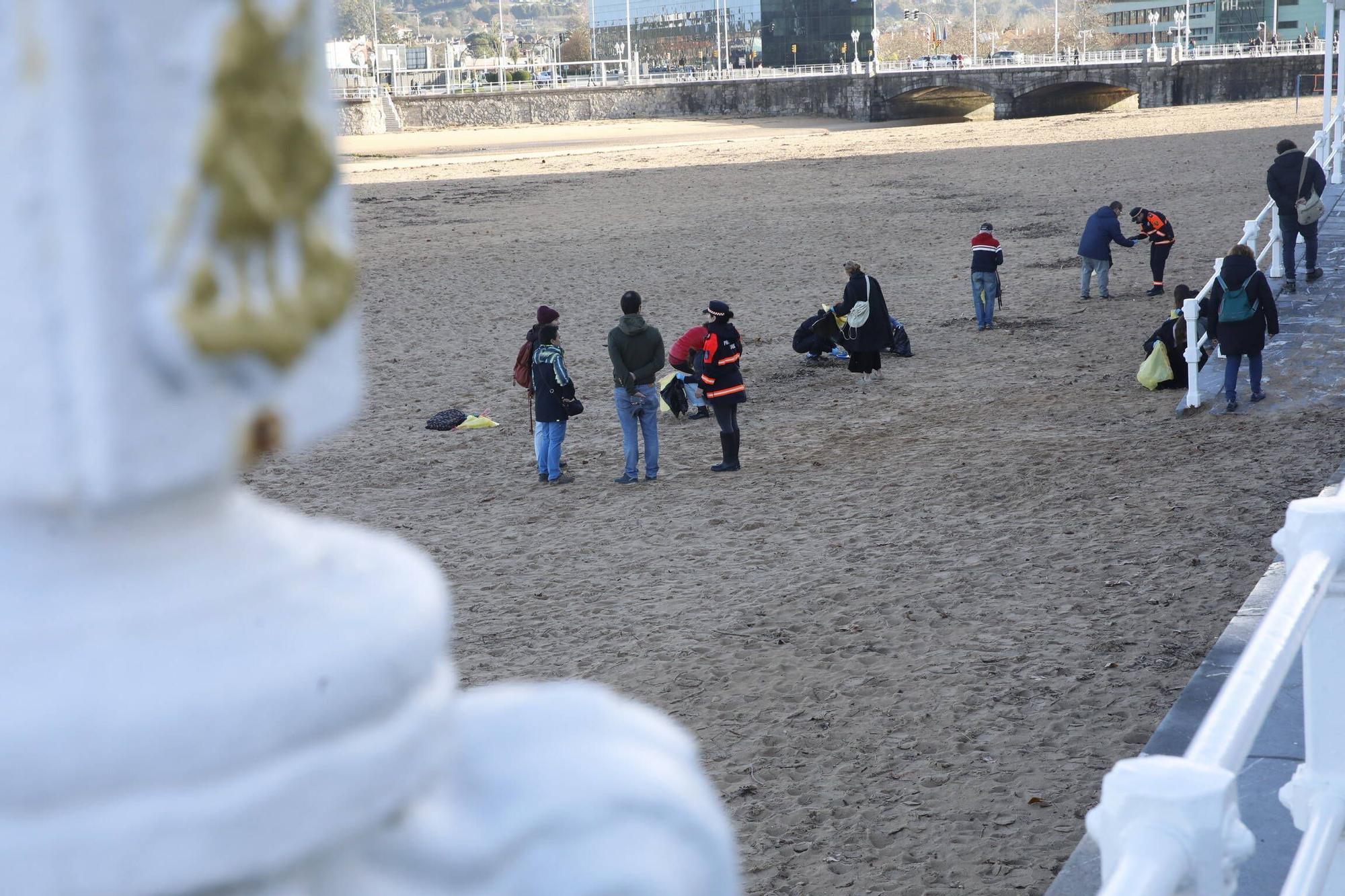 Así fue el dispositivo de limpieza y vigilancia de pellets en la playa de San Lorenzo (en imágenes)