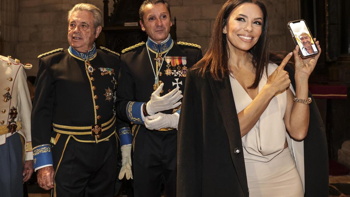 Francisco de Borbón, Manuel Ruiz de Bucesta y Eva Longoria, en el Capítulo del Cuerpo celebrado en noviembre de 2022.