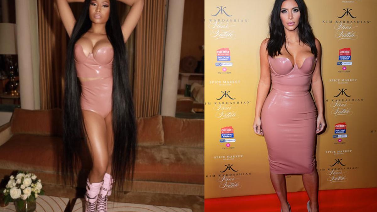 Nicki Minaj y Kim Kardashian con vestido de látex