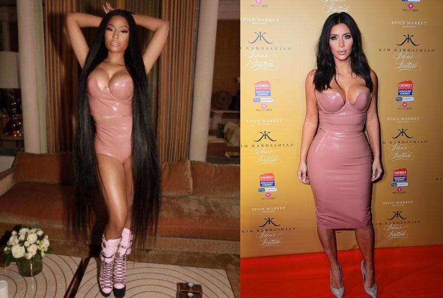 Nicki Minaj y Kim Kardashian con vestido de látex