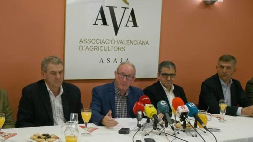 Cristóbal Aguado, en el centro, junto con los miembros de la junta directiva de AVA-Asaja, ayer.