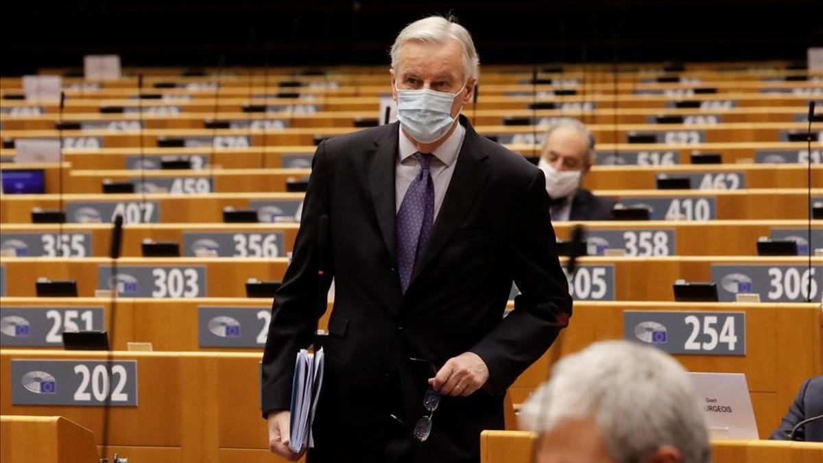 EU chief Brexit negotiator Michel Barnier attends a debate on future relations between Britain and the EU during a plenary session at the European Parliament in Brussels  Belgium December 18  2020     Olivier Hoslet Pool via REUTERS