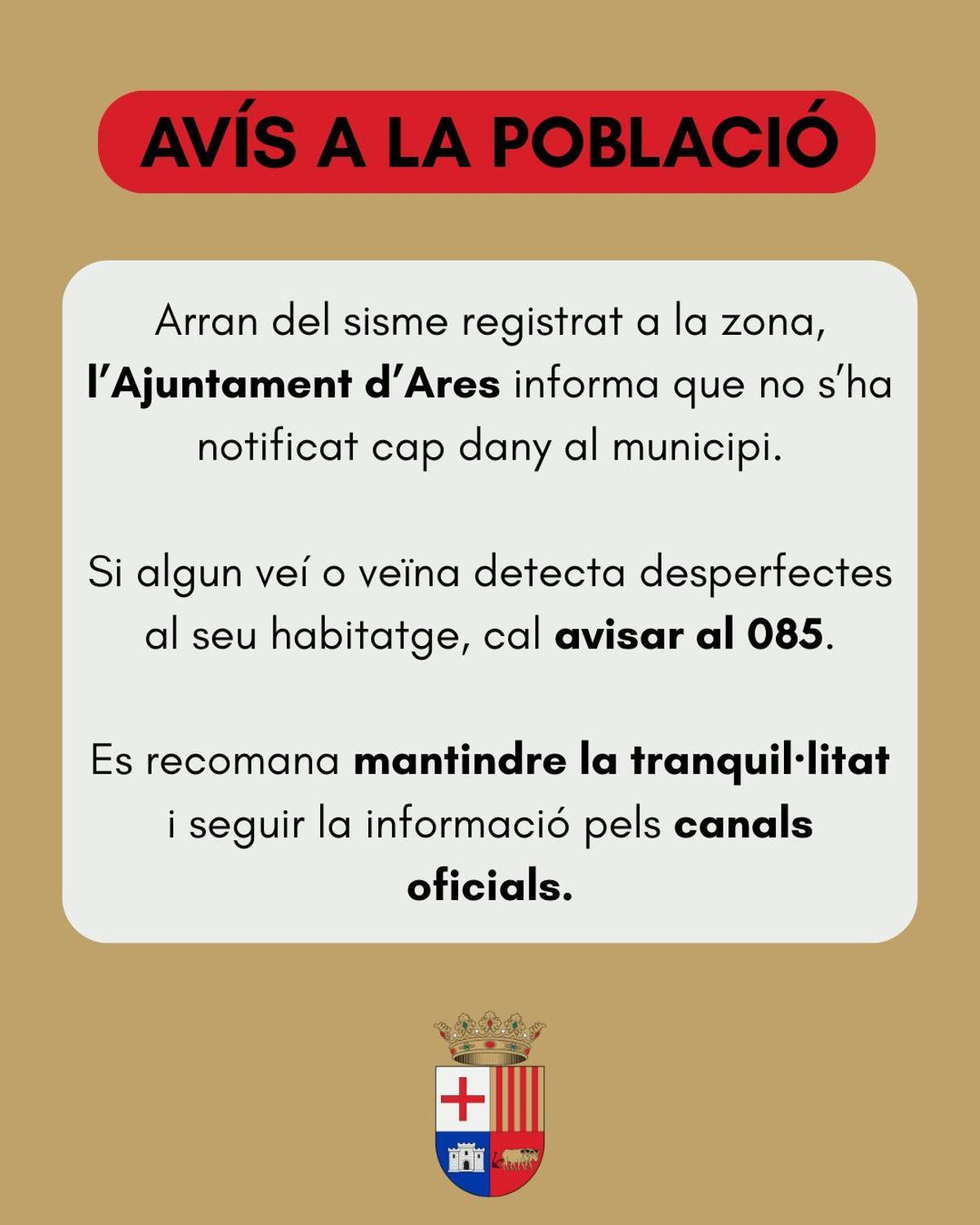 Comunicado del Ayuntamiento de Ares