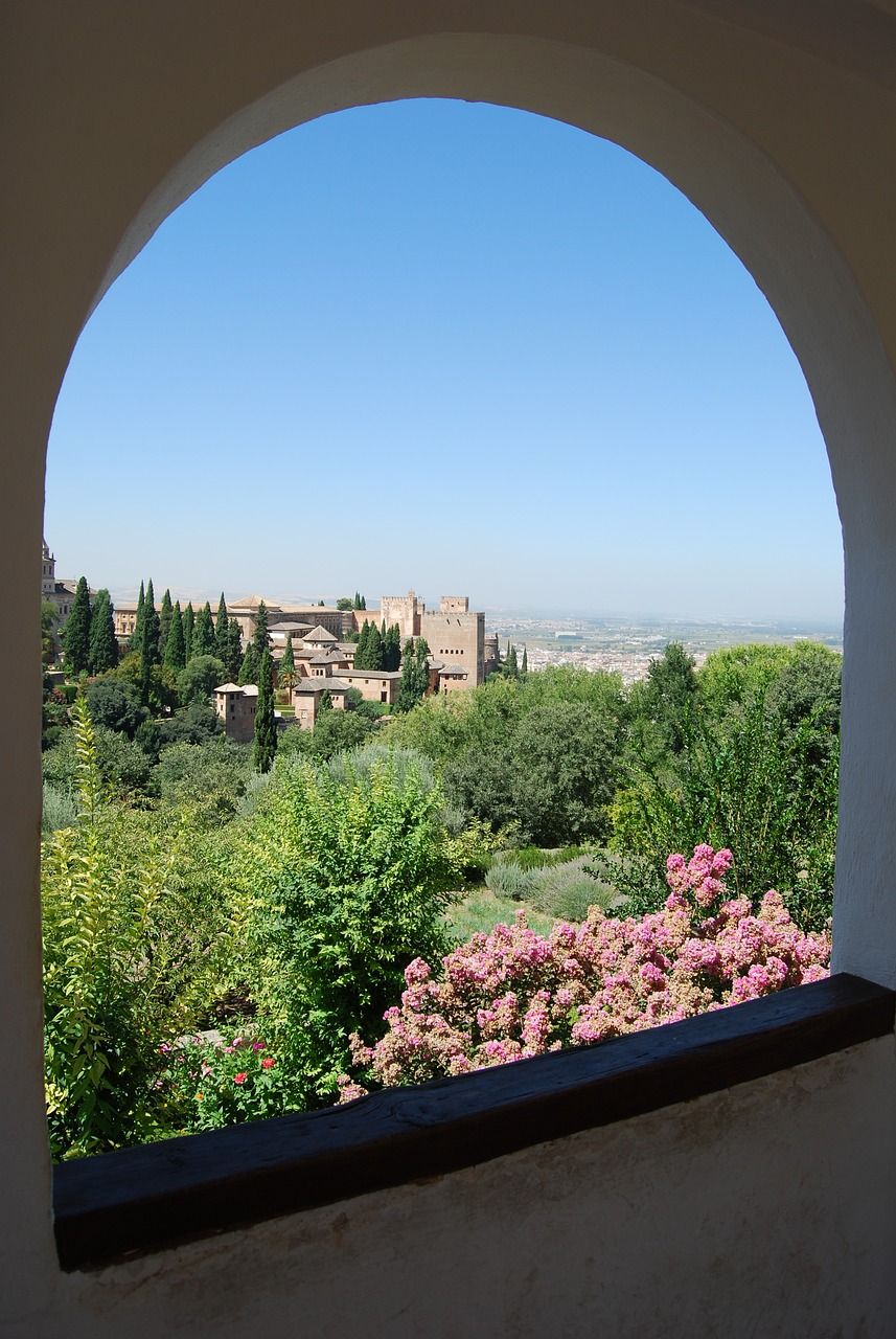 La Alhambra se ve a la lejanía entre los las plantas del bosque que rodea la fortificación.