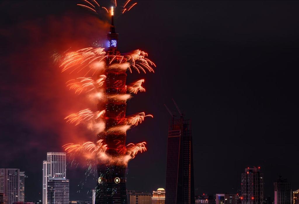 Fuegos de Año Nuevo en el Taipei 101. 