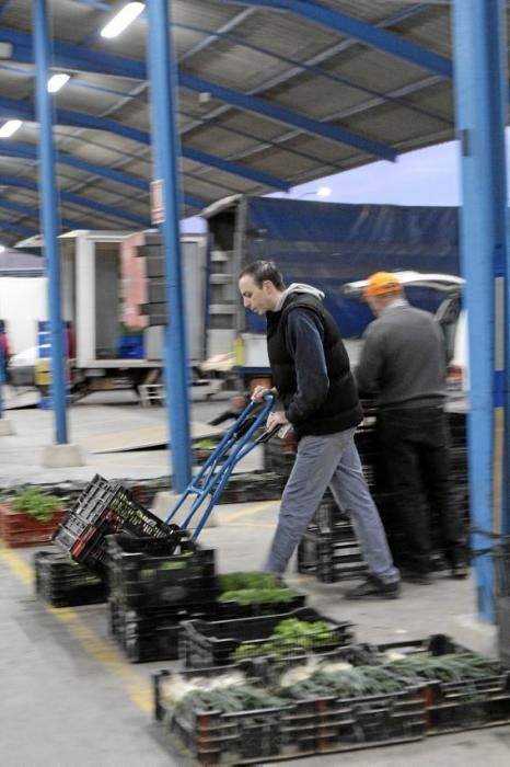 Auf dem Großmarkt wird mit Tonnen an Gemüse, Fleis