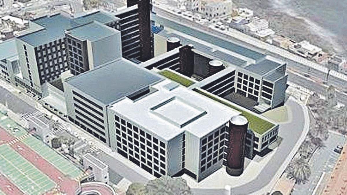 Virtual reconstruction of the Canarian Maternal and Child University Hospital with the new building on the right, in the white building.  |  |  LP / DLP