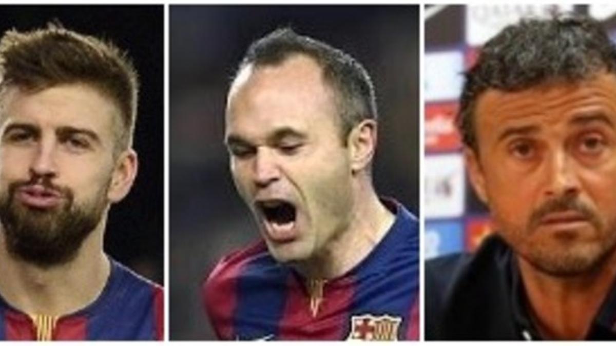 Gerard Piqué, Andrés Iniesta y Luis Enrique.