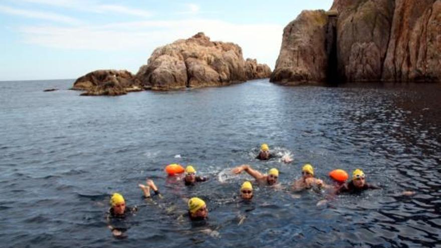 Un grup de nedadors a la Via Brava de Sant Feliu