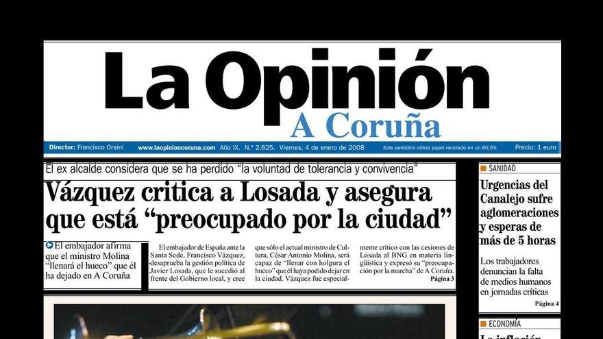 Portada de LA OPINIÓN del 4 de enero de 2008.