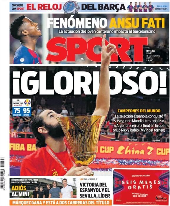 Portada SPORT lunes 16 septiembre 2019