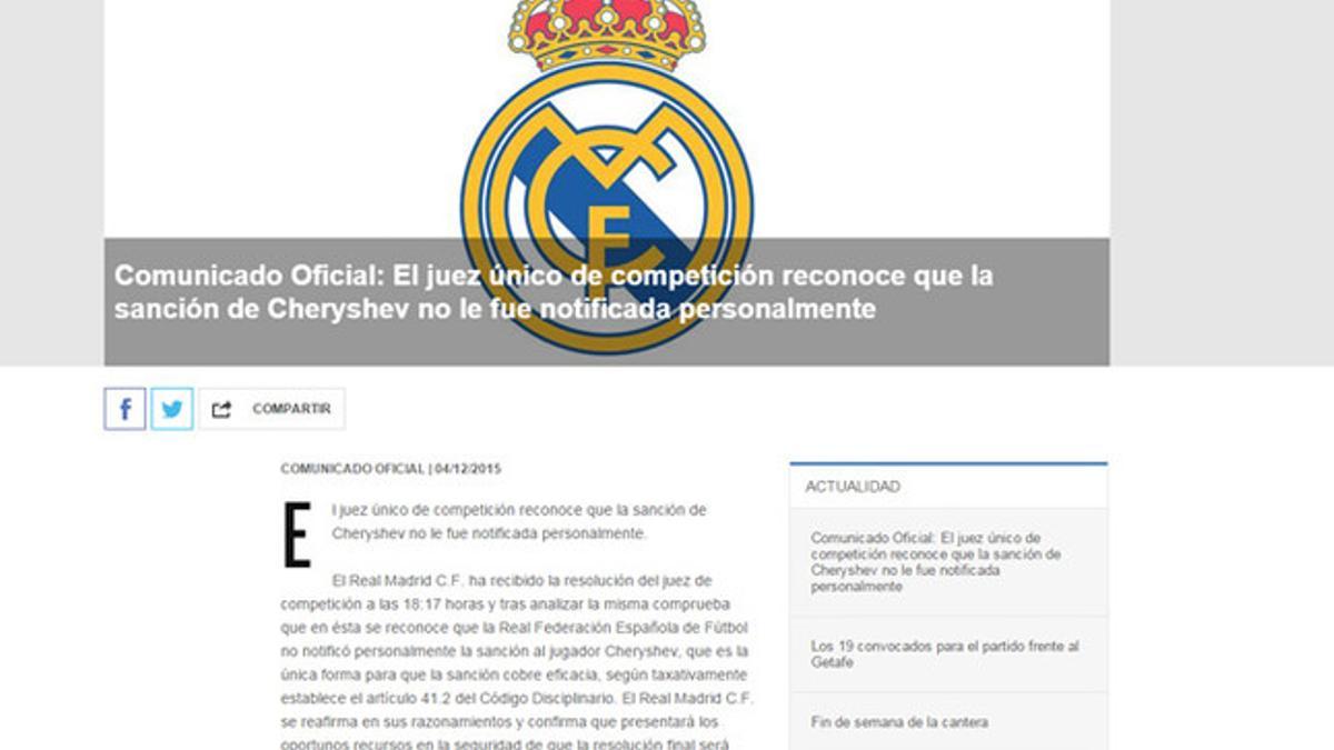 El Real Madrid, a través de su página web, ha respondido al fallo del juez único de competición