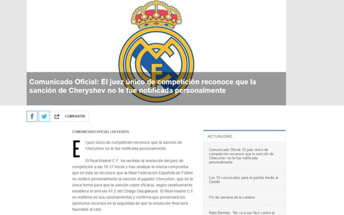 El Real Madrid, a través de su página web, ha respondido al fallo del juez único de competición