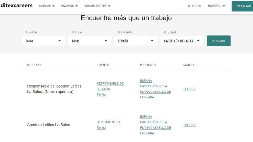 Sección de empleo del gigante del textil y complementos Inditex, con las ofertas disponibles para Castellón.