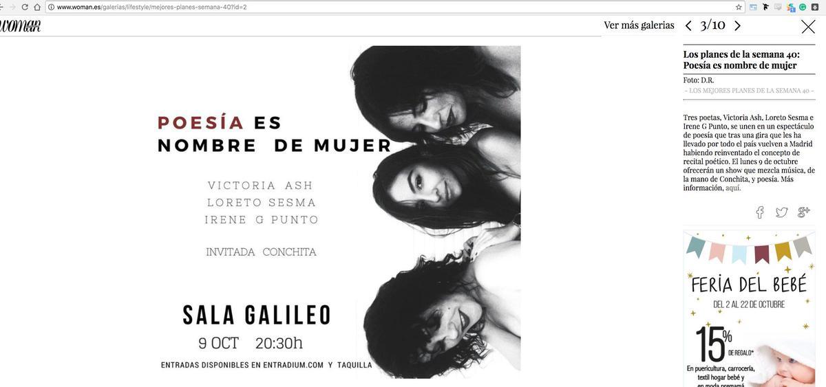 Poesía es nombre de mujer vuelve a Madrid el Lunes 9 de Octubre en Galileo