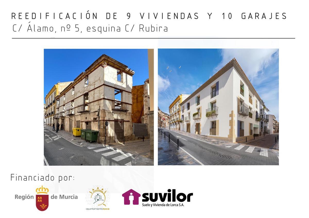 Antes y después de las fachadas del nuevo edificio.