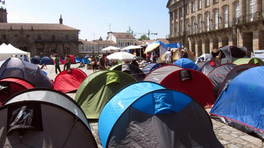 Vista de la protesta de Santiago en la plaza del Obradoiro